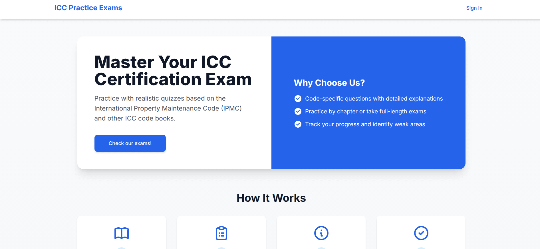 ICCPracticeExams.com screenshot